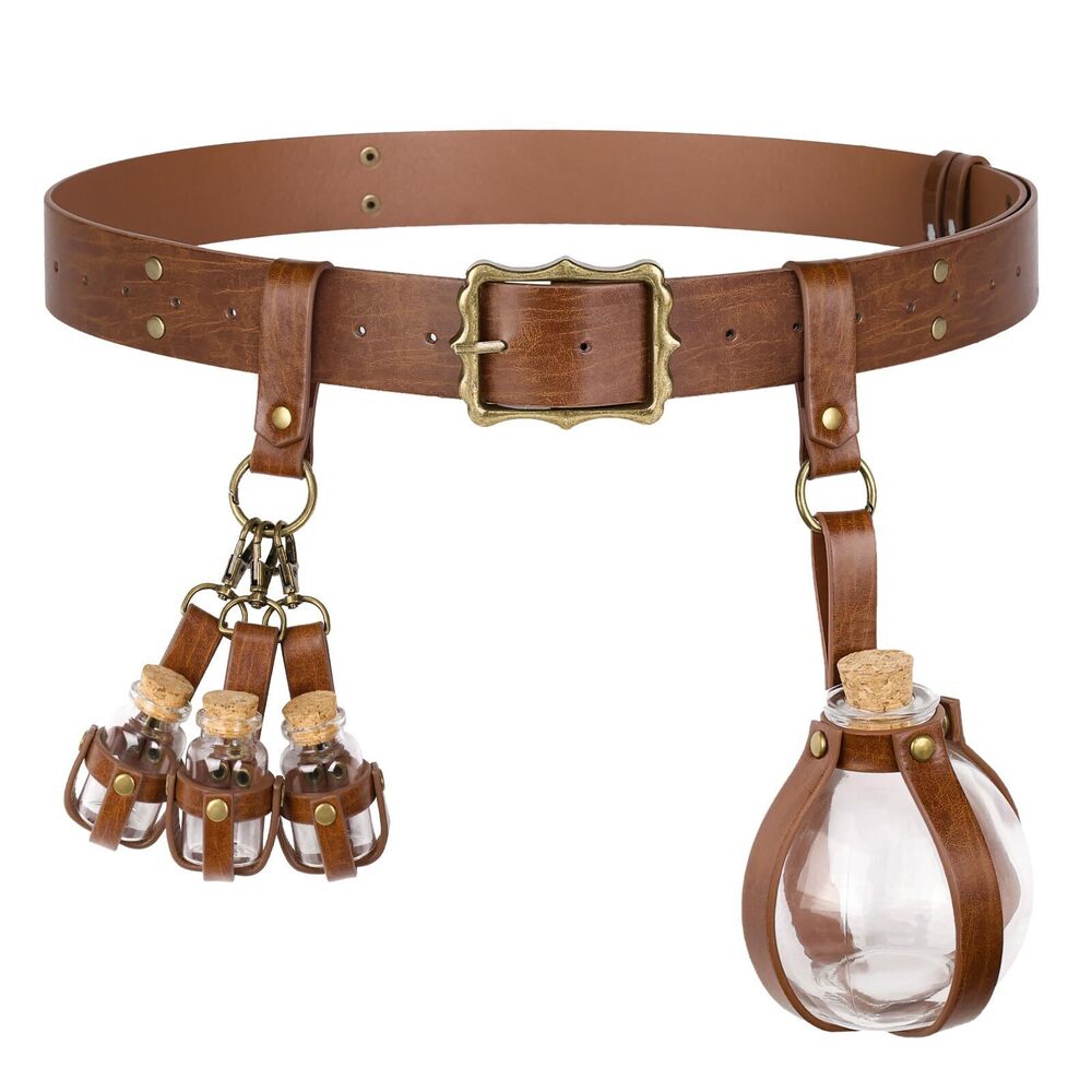 9273 3PCs Medieval Alchemy Belt Potion Bottle Fantasy Adjustable Glass